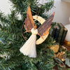 Banana Fiber Angel Swinging on Crescent Moon Ornaments, Set of 2
