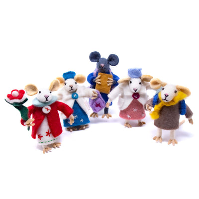 Handmade Felt Mouse Family Collectibles, Set of 5