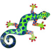 8" Painted Gecko Recycled Haitian Metal Wall Art Blue Green, Green Back with Blue Tail