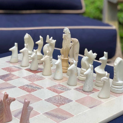 Hand Carved Soapstone Safari Animal Chess Set