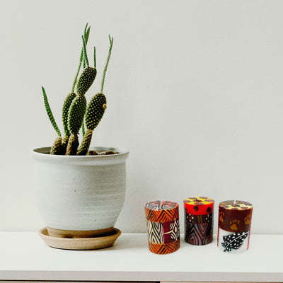 Unscented Hand-Painted Votive Candles, Boxed Set of 3 (Uzima Design)