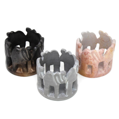 Circle of Elephants Soapstone Sculpture, 3 to 3.5-inch - Gray Stone