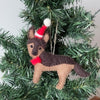 German Shepherd Santa Dog Handmade Felt Ornaments, Set of 2