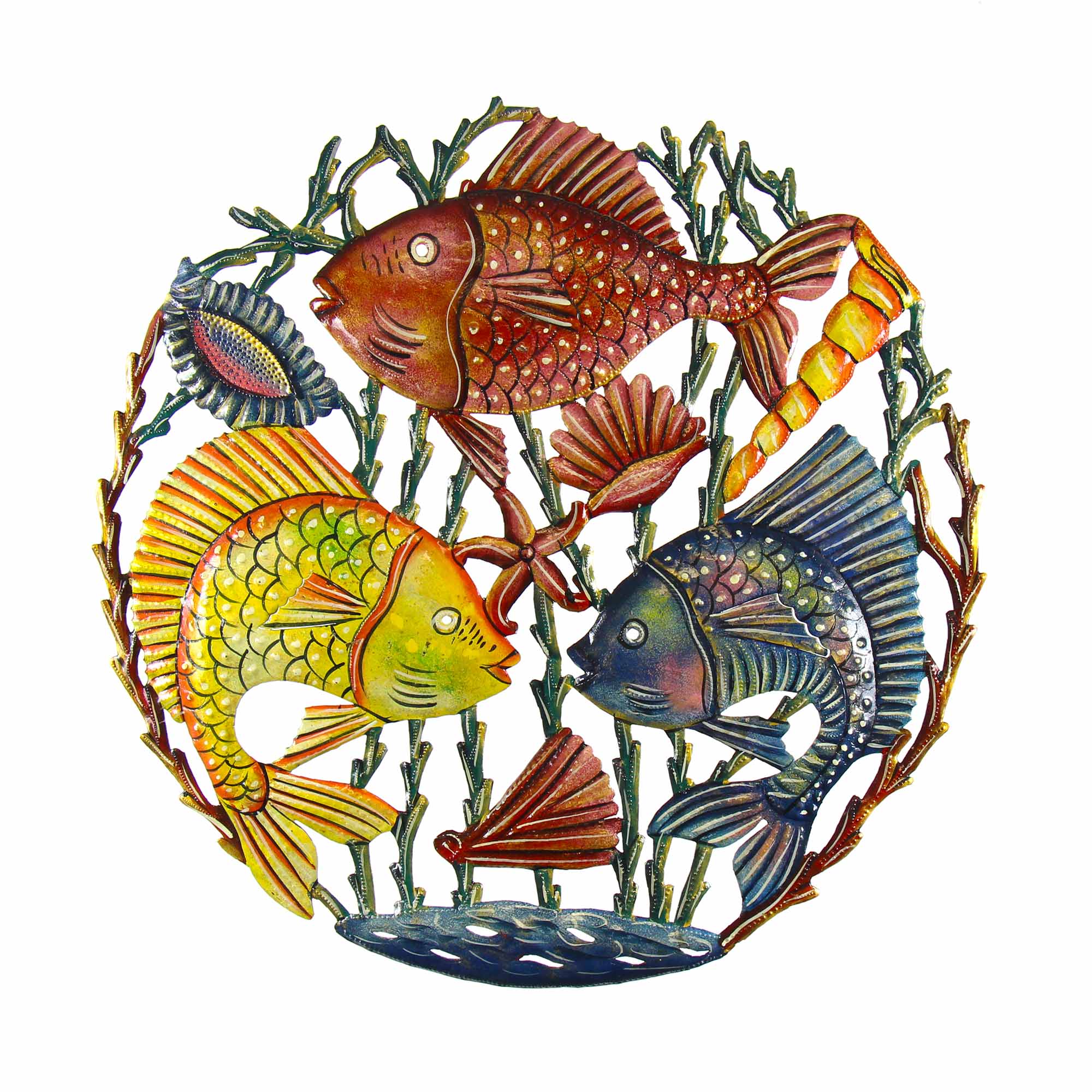 Trio of Fish Nautical Haitian Steel Drum Wall Art, 21"