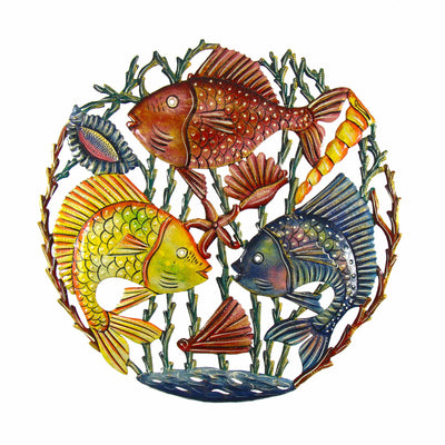 Trio of Fish Nautical Haitian Steel Drum Wall Art, 21"