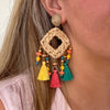 Handmade Cane Statement Earrings with Bright Tassels