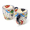 Encantada Handmade Pottery Set of 2 Mugs, Dots & Flowers - 12 oz.
