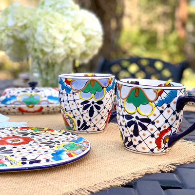 Encantada Handmade Pottery Mug, Dots & Flowers