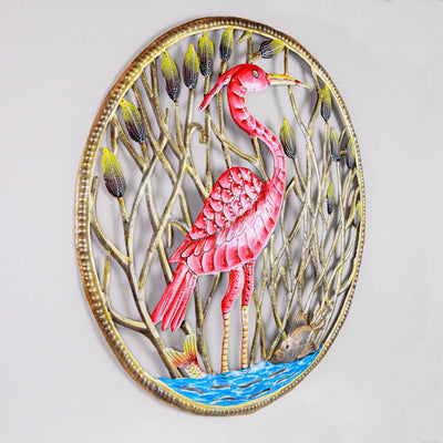 Flamingo in Reeds Haitian Steel Drum Wall Art