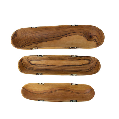 Oblong Nested Olive Wood Serving Bowls, Set of 3