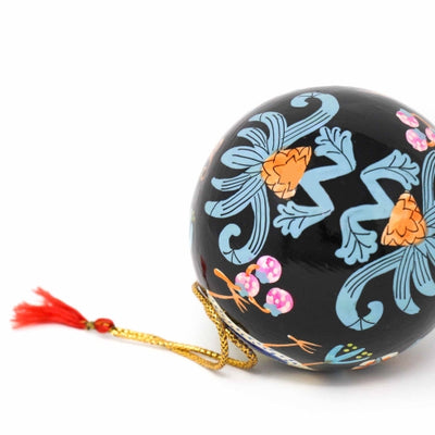 Handpainted Ornaments Birds and Flowers, Black, Set of 3