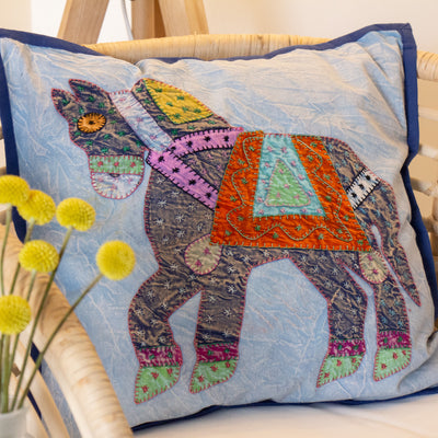 Upcycled Decorative Pillow Cover with Horse Applique - Colors will Vary