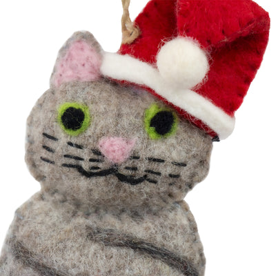 Handcrafted Felt Kitty Cat Collection of 4 Santa Cat Ornaments