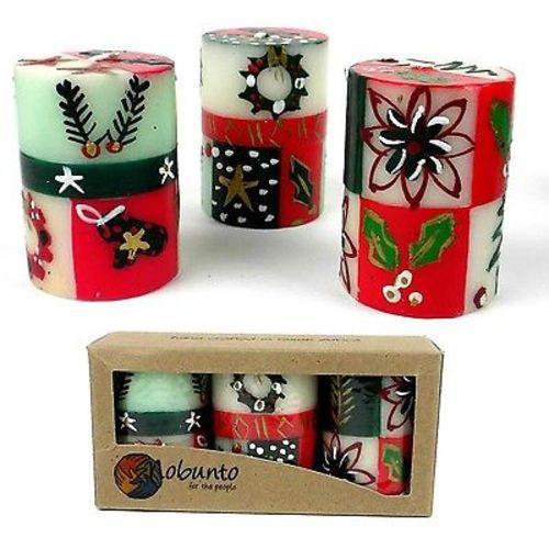 Unscented Christmas Hand-Painted Votive Candles Boxed Set of 3 (Ukhisimusi Design)