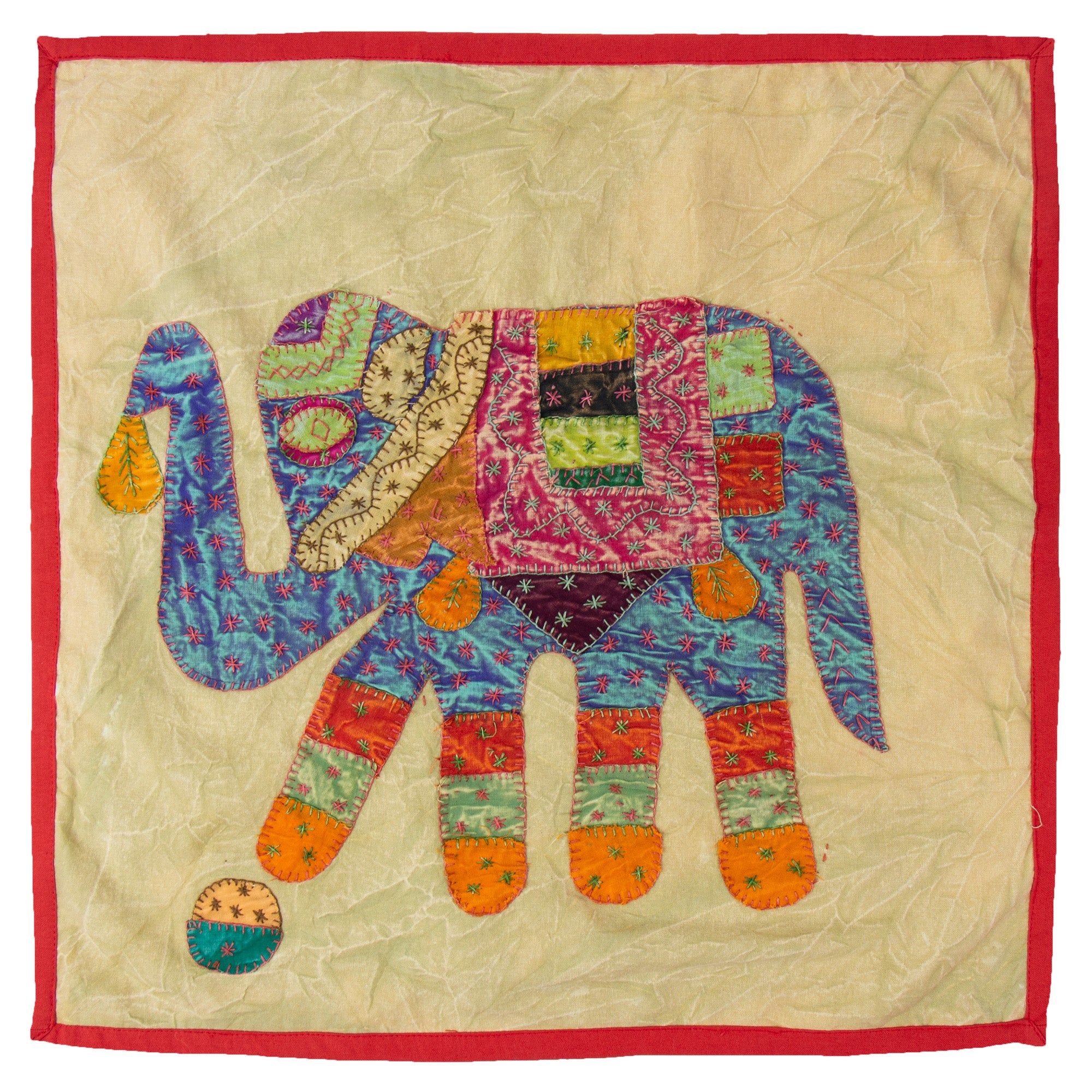 Upcycled Wall Tapestry with Elephant Applique - Colors will Vary