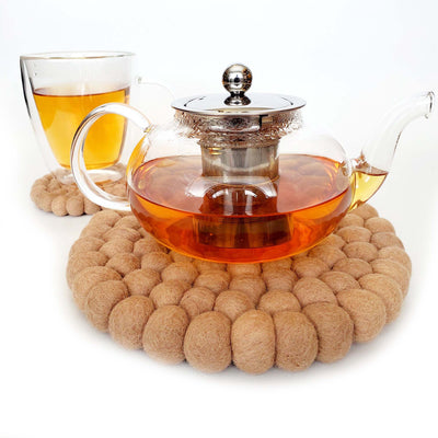 Felt Ball Trivet: Round, Driftwood Brown
