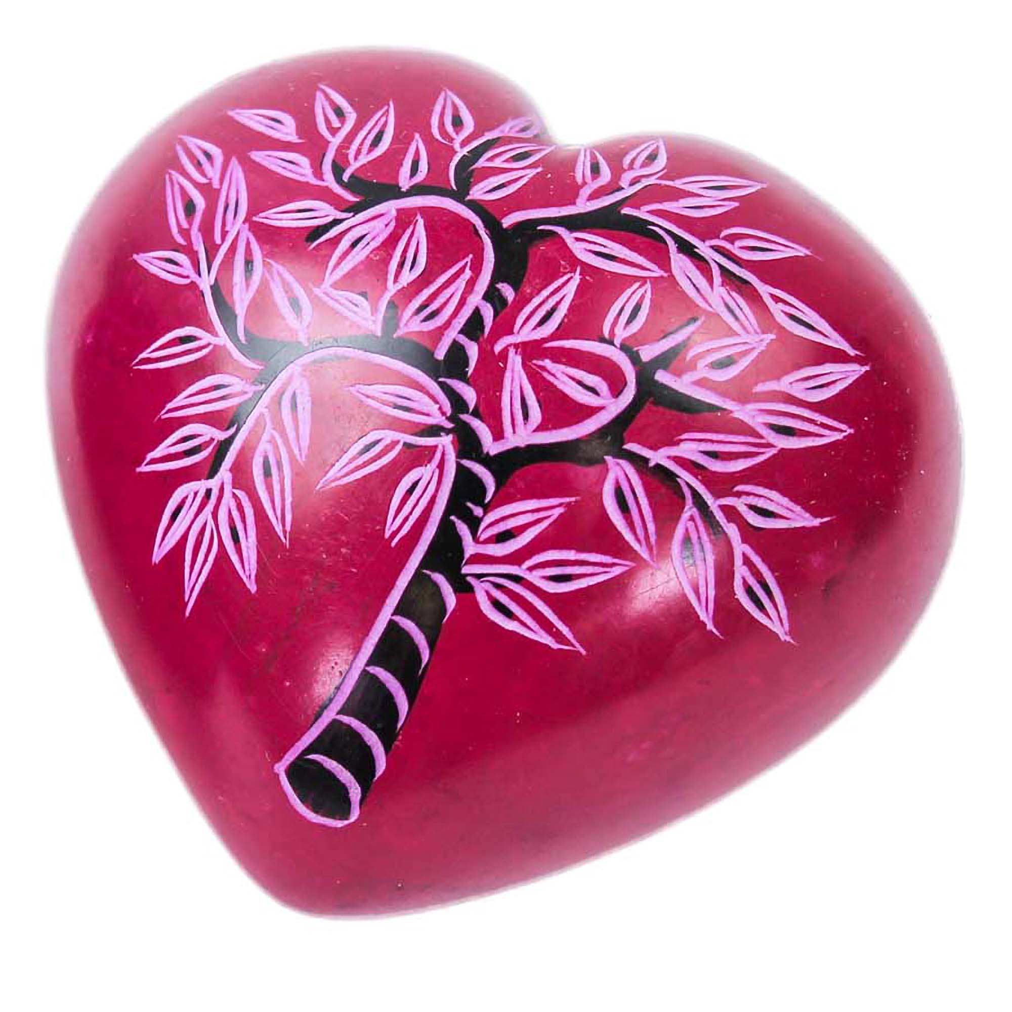 Large Soapstone Red Puffy Heart with Acacia Tree Carving