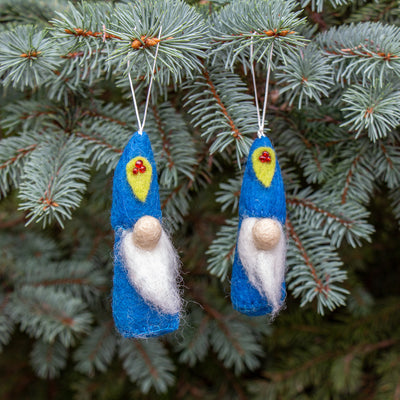 Blue Gnome Felt Ornaments, Set of 2