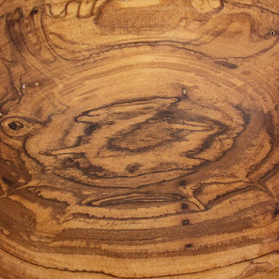 Rustic Olive Wood Bowl with Batik Bone Inlay Handles, 6-inch