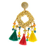Handmade Cane Statement Earrings with Bright Tassels