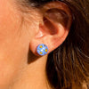 Round Glass Stud Earrings, Set of 2 (Blue & Pink Flowers)