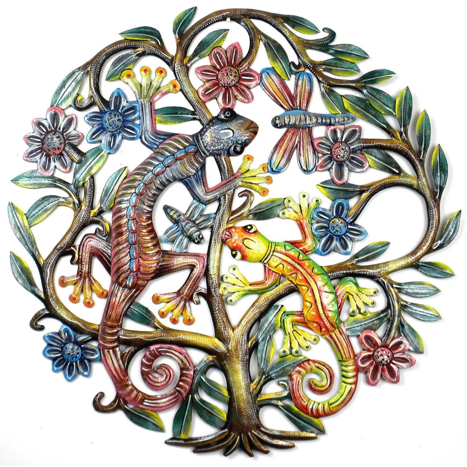 Tree of Life with Gecko Haitian Steel Drum Wall Art, 24"