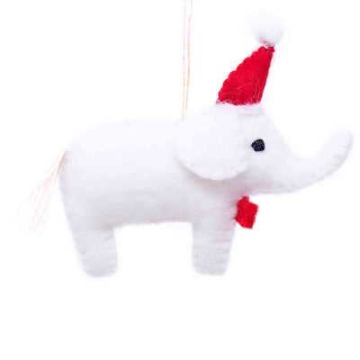 White Elephant Santa Handmade Felt Ornaments, Set of 2