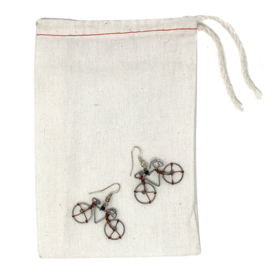 Wire Bicycle Earrings with Linen Gift Bag - The Takataka Collection
