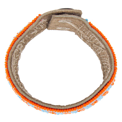 Maasai Bead Leather Cuff Bracelet, Orange and Turquoise