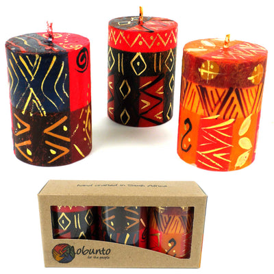 Unscented Hand-Painted Votive Candles, Boxed Set of 3 (Bongazi Design)