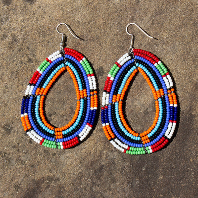 Maasai Bead Contrasting Multicolor Teardrop Earrings