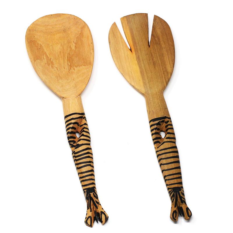 Hand-Carved Zebra Salad Tongs