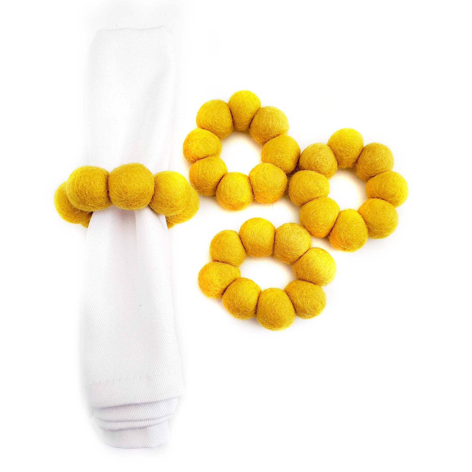 Pure Mustard Felt One Strand Napkin Rings, Set of 4