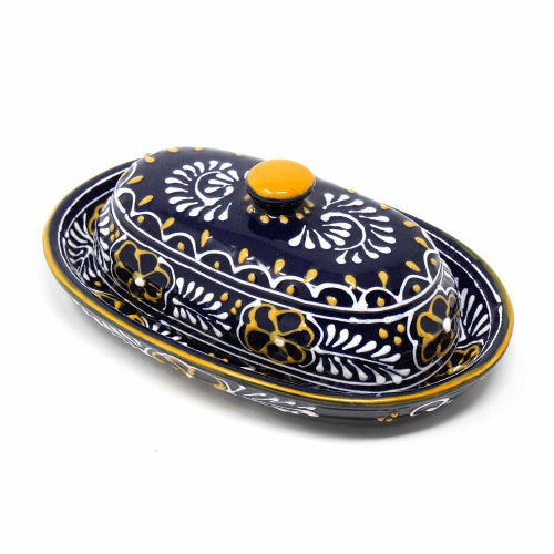 Encantada Handmade Pottery Butter Dish, Blue