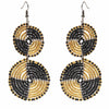 Maasai Bead Double Circle Dangle Earrings, Gold and Black