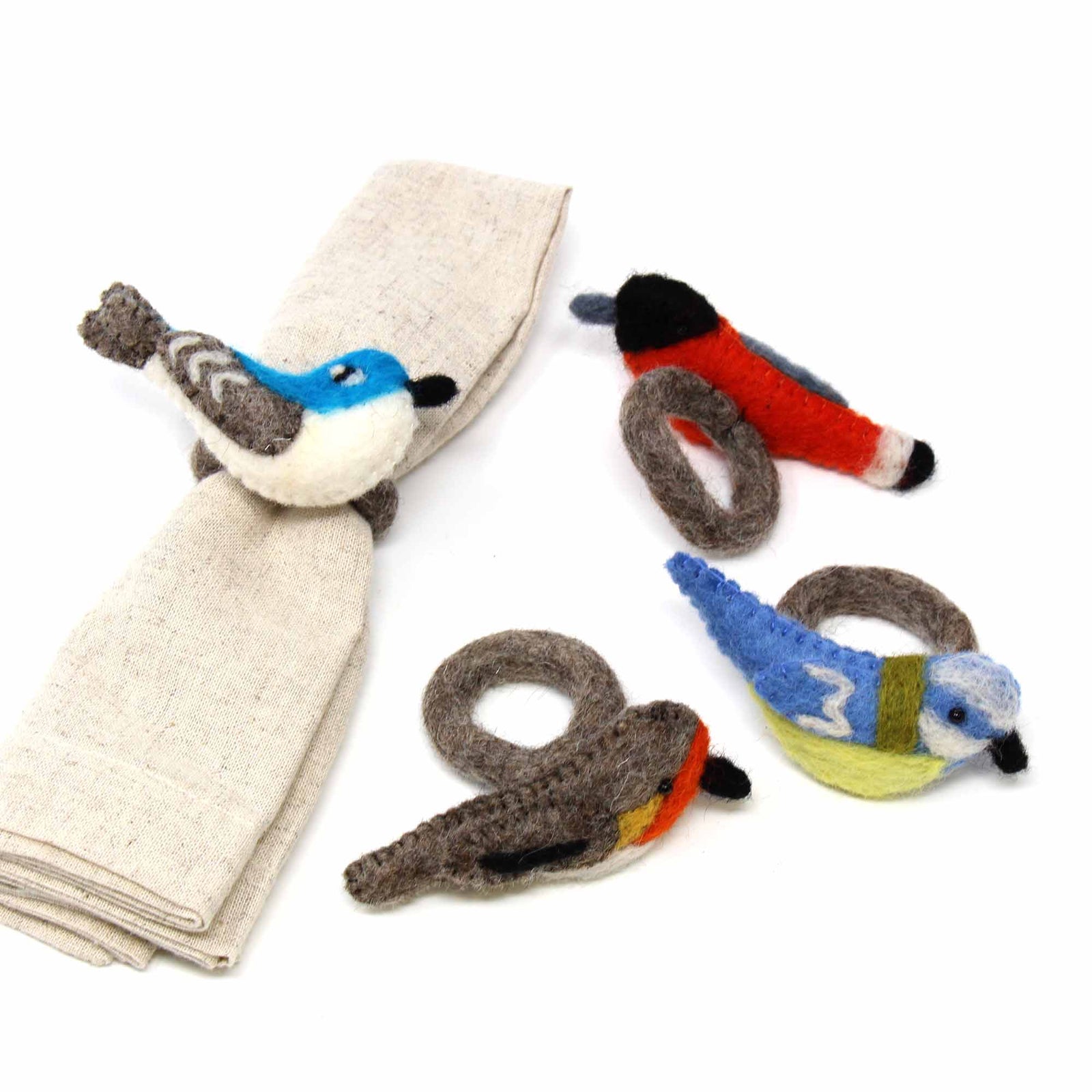 Hand-felted Bird Napkin Rings, Set of Four Colors