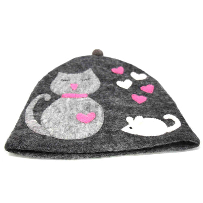 Handmade Felt Cat & Mouse Tea Cozy