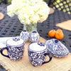 Mexican Pottery Rounded Mugs, Blue Flowers