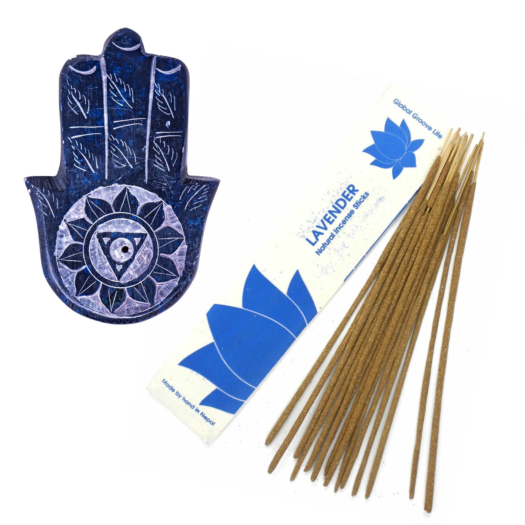 Third Eye Chakra Hamsa Hand Incense Holder and Lavender Stick Incense