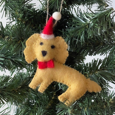 Labradoodle Santa Dog Handmade Felt Ornaments, Set of 2