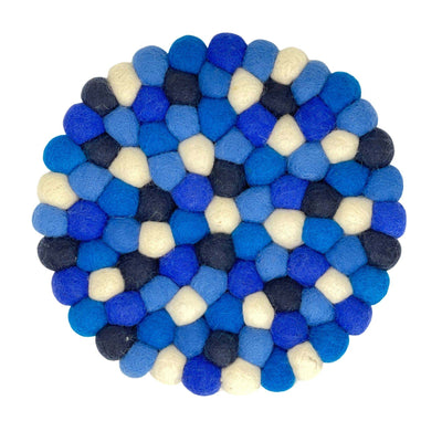 Felt Ball Coasters: 4-pack, Medium Blue and Black