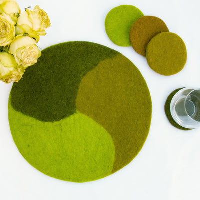Handmade Felt Paisley Placemat Chargers in Avocado Green, Set of 4