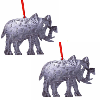 Elephant Haitian Metal Drum Christmas Ornament, Set of 2