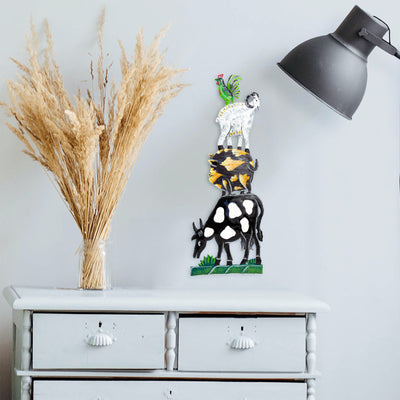 Whimsical Stacked Farm Animal Haitian Steel Drum Wall Art