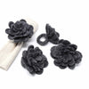 Set of 4 Napkin Rings, Charcoal Zinnias