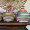 Large Sweet Grass Lidded Basket with Recycled Woven Accent- Mixed Colors