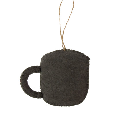 Handcrafted Felt Coffee Pot & Coffee Mug Ornament Set, Stone Grey