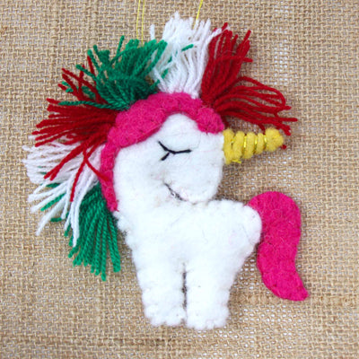 Christmas Unicorn Felt Ornament, Set of 2