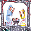 Curved Tabletop Painted Nativity on Grassy Knoll