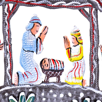 Curved Tabletop Painted Nativity on Grassy Knoll
